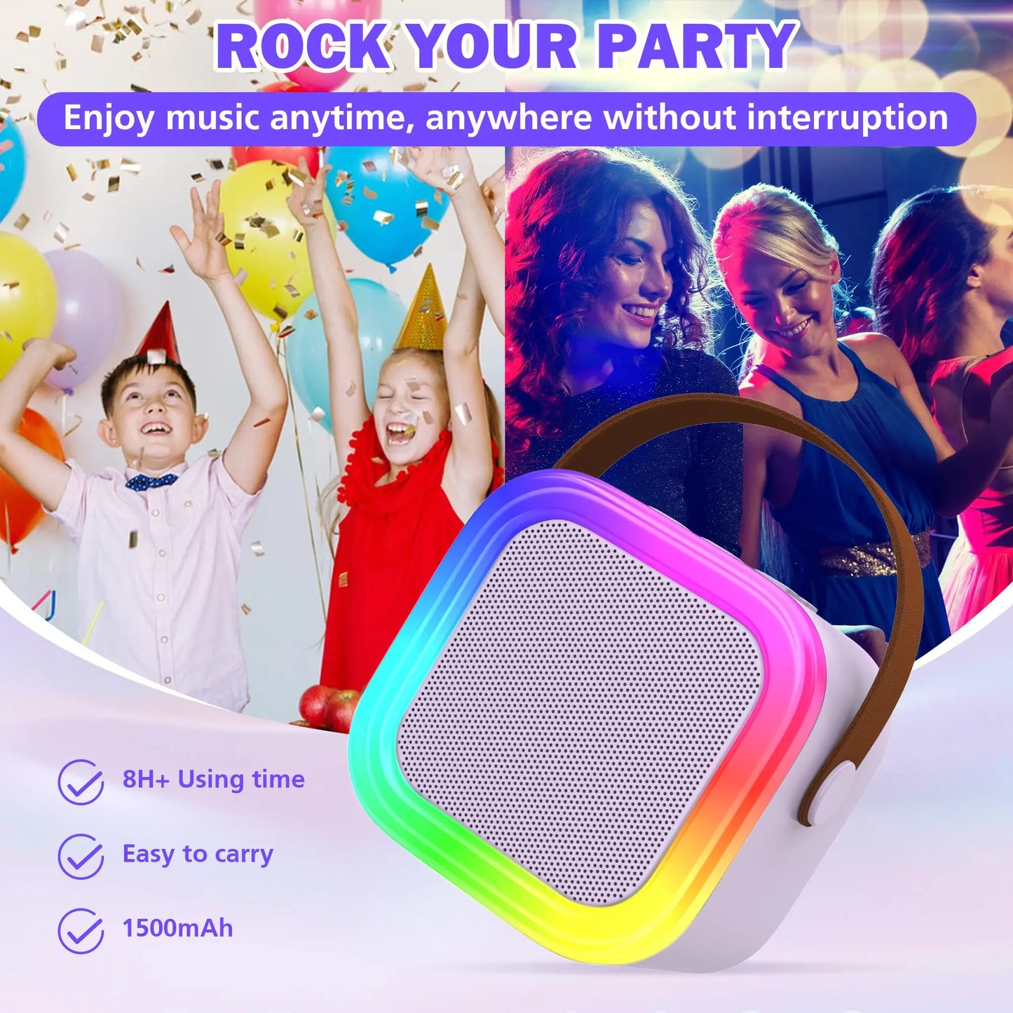 [IMPORTED] PartyBox Duo – Mini Wireless Karaoke Speaker with 2 Microphones & RGB Lights