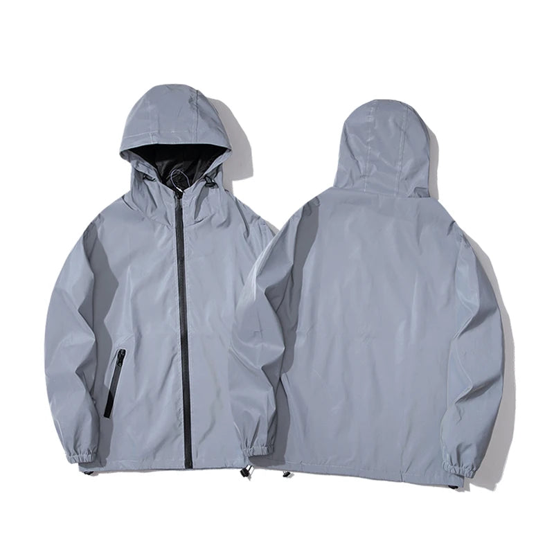 Reflective Gray Jacket – Casual Hooded Outerwear for All Seasons