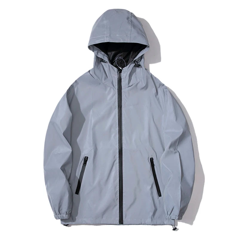 Reflective Gray Jacket – Casual Hooded Outerwear for All Seasons