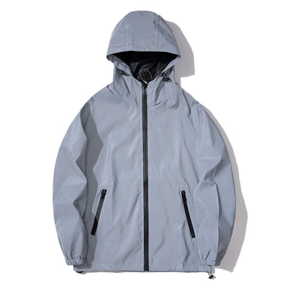 Reflective Gray Jacket – Casual Hooded Outerwear for All Seasons