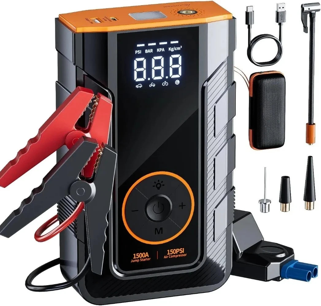 Jump Starter + Compressor 150 PSI + Power Bank 15.000 mAh