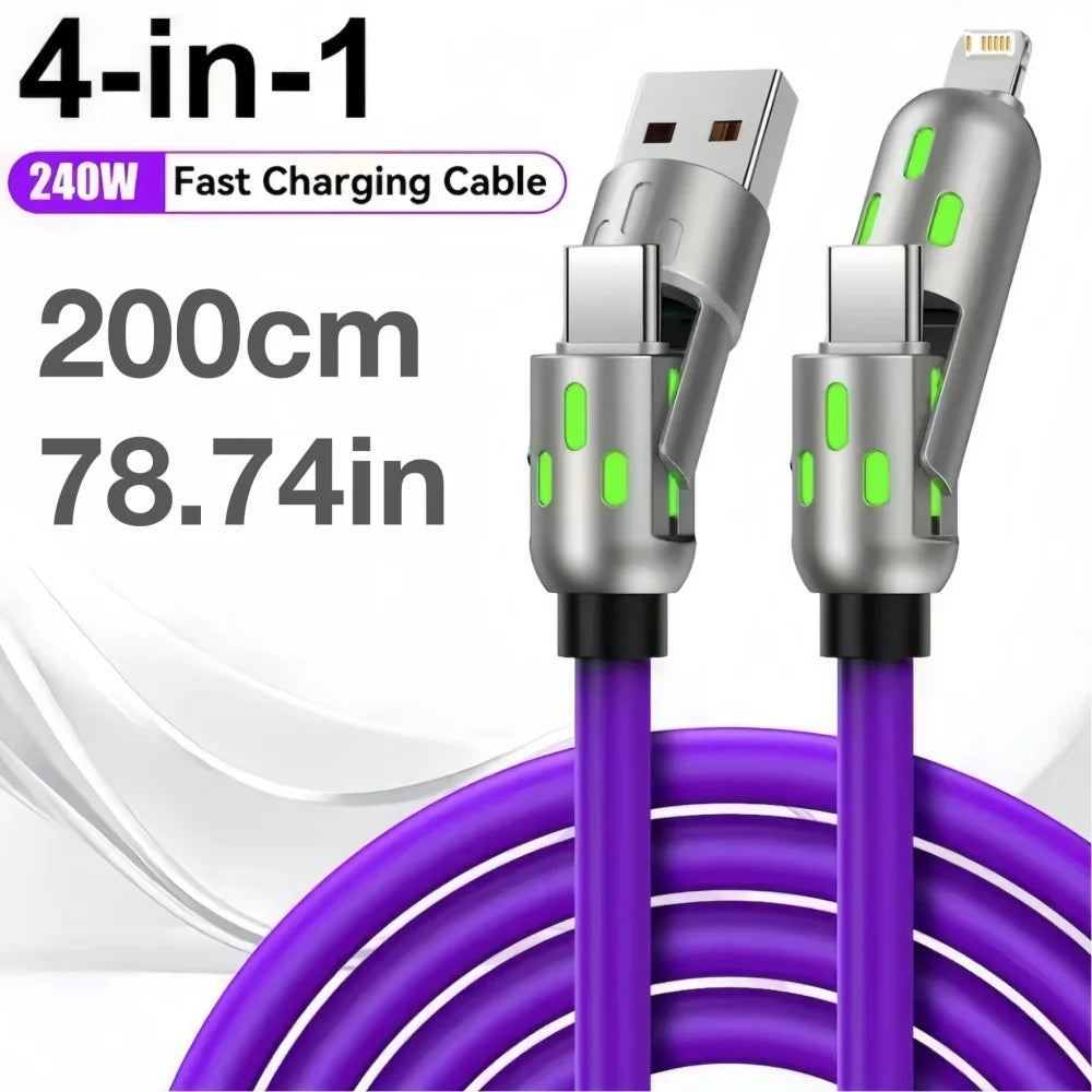 4-in-1 USB-C PD Fast Charging & Data Transfer Cable (240W | Universal Compatibility)