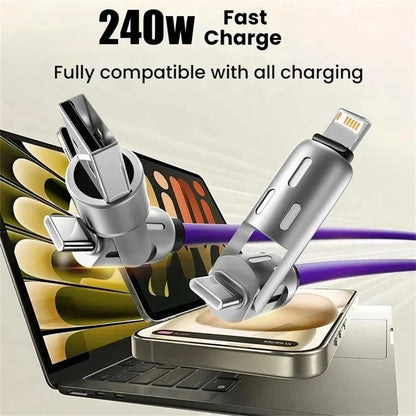 4-in-1 USB-C PD Fast Charging & Data Transfer Cable (240W | Universal Compatibility)